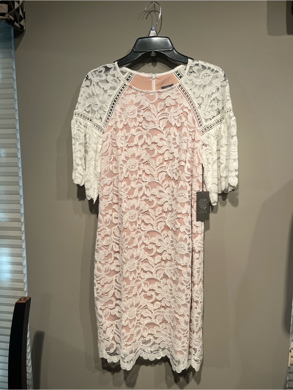 Vince Camuto White Lace Midi Dress with Pink Lining